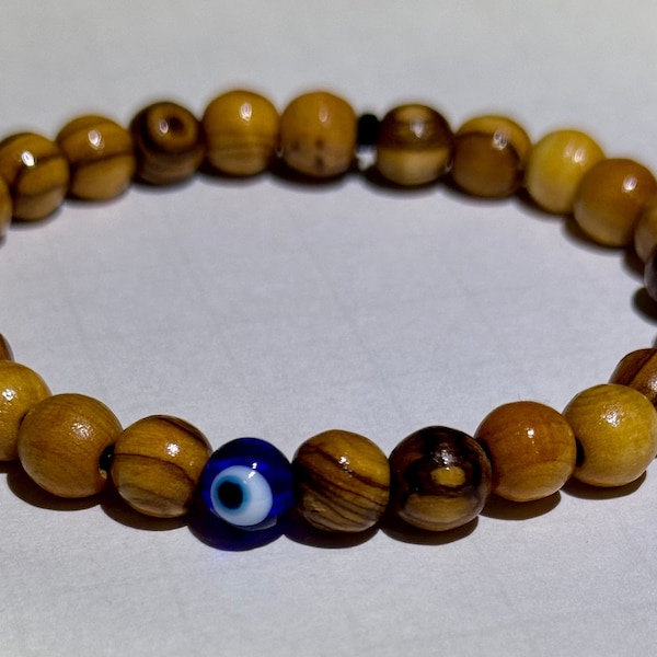 Handmade Bethlehem/Holyland Stretchy Beaded Palestine Imported Olive Wood Evil Eye Bracelets