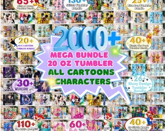 2000+ 20oz Cartoon Tumbler Bundle, Tous les personnages de dessins animés Sublimation, Stitch Tumbler, Cartoon Tumbler des années 90, Mario Tumbler PNG, Sublimations