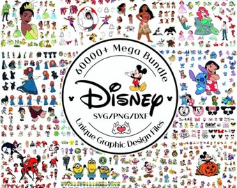 Plus de 60 000 méga fichiers Svg Bundle Cricut en couches, Mickey Mouse, Minnie, la reine des neiges, Moana, Ariel, Elsa, Stitch, Toy Story, ourson PNG SVG