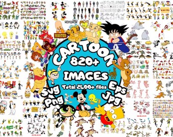 2400+ personaggi dei cartoni animati Mega Bundle Svg, Silhouette Clipart stampabile Cricut