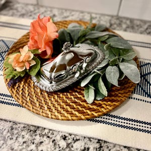 Vintage Shelton-Ware Silver Butter Dish with Rose Finial – Ornate Glass Insert Tray