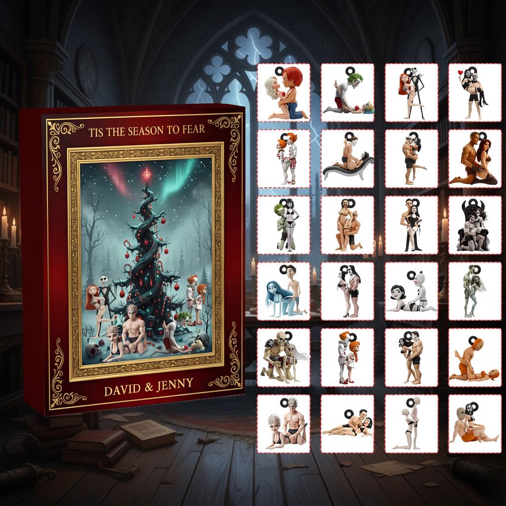 Discover Horror Couple Advent Calendar 2025, 24 Days of Spooky & Naughty Ornaments, Funny Christmas Countdown Gift for Adults Only