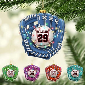 Baseball Christmas Ornament – Custom Glove and Ball with Name & Jersey Number – Personalized Sports Tree Decor for Boys, Men, Kids