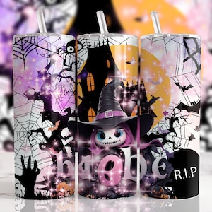 Halloween Mała Wiedźma 3D Wygląd Upiorny Sezon Jesień Sublimacja Druk - Tumbler 20oz Sublimacja Prezent Świąteczny Kubek Duch Retro Dziewczyna Chłopiec