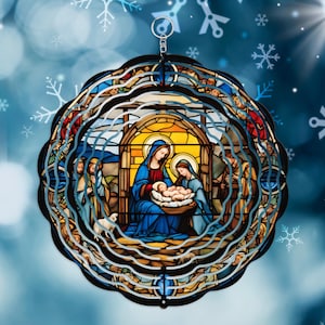 Stained Glass Nativity Wind Spinner - Digital Design - Download - PNG  file Holiday Xmas Country Wind spinner Sublimation Template Download