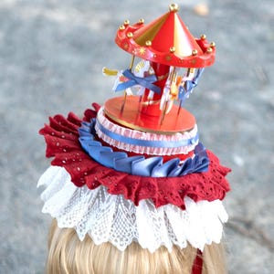 Carousel hat costume, red and blue, for adults or kids, sweet kawaii Halloween headdress