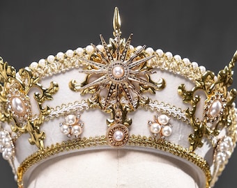 Tudor crown, gold white or black, Baroque imperial religious queen emperor headwear Renaissance