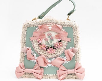 Classic Lolita Handbag Green Pink Vintage-inspired Cottagecore