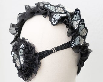 Butterfly Eyepatch Headband Gothic Lolita Black Grey Elf Fairy Witch Halloween Cosplay