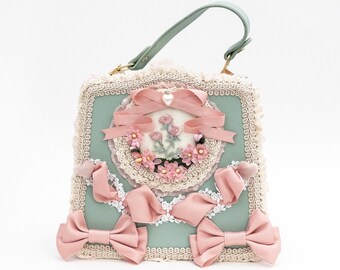 Classic Lolita Handbag Green Pink Vintage-inspired Cottagecore