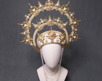 Tudor crown, Baroque halo, gold white or black, imperial religious queen emperor headwear Renaissance