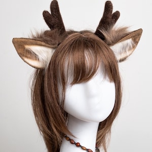 Ship after 09/05 | Kawaii deer ears, brown deer ears, cute deer ears with antlers, furry deer ears, lifelike fur cosplay headband anime