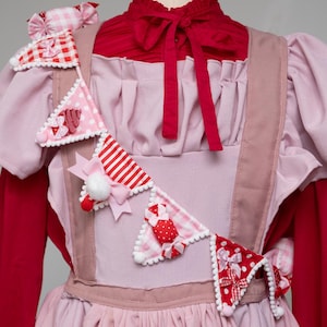 Sweet lolita sash, pink and red, cotton, sewed by hand, kawaii cosplay princess accessory