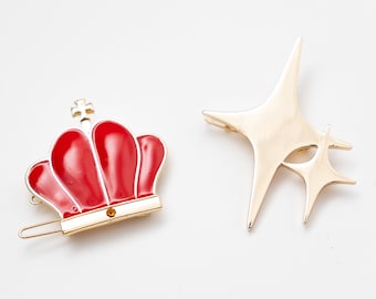 Karen Aijo cosplay hairclips, Hikari Kagura cosplay hairclips, metal, gold red, cosplay supply, gift for her