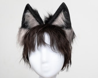 Husky dog ears, black gray dog ears, wolfdog ears, erect dog ears, furry dog ears, lifelike fur cosplay