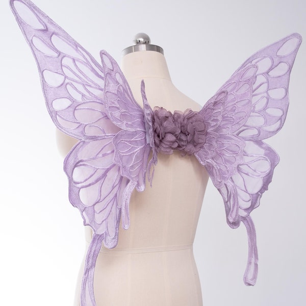 Butterfly wings, back wings costume, lavender purple, made of embroidery lace fabric, ren faire, Halloween