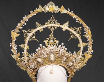 Tudor Crown Baroque Halo Gold White Black Imperial Religious Queen Emperor Headwear British Renaissance