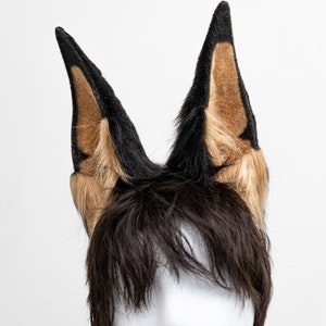 Dobermann Dog Fur Ears Black BrownCosplay Anime Headwear Lifelike Furry Ear Halloween Gifts