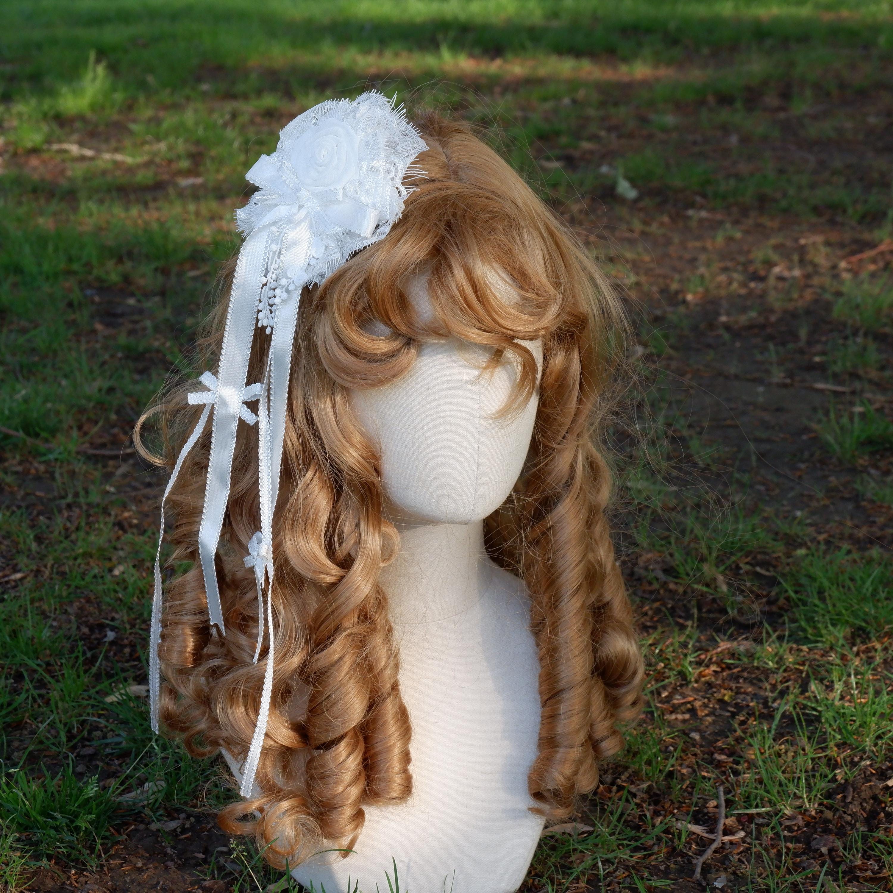 Victorian Floral Hair Clip, White Flowers With Laces, Edwardian