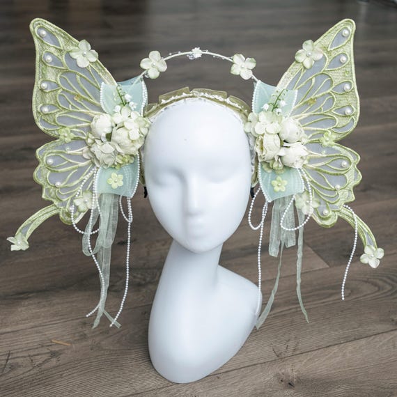 Butterfly Floral Halo, Green, Fairy Headdress, Goddess  display picture 1