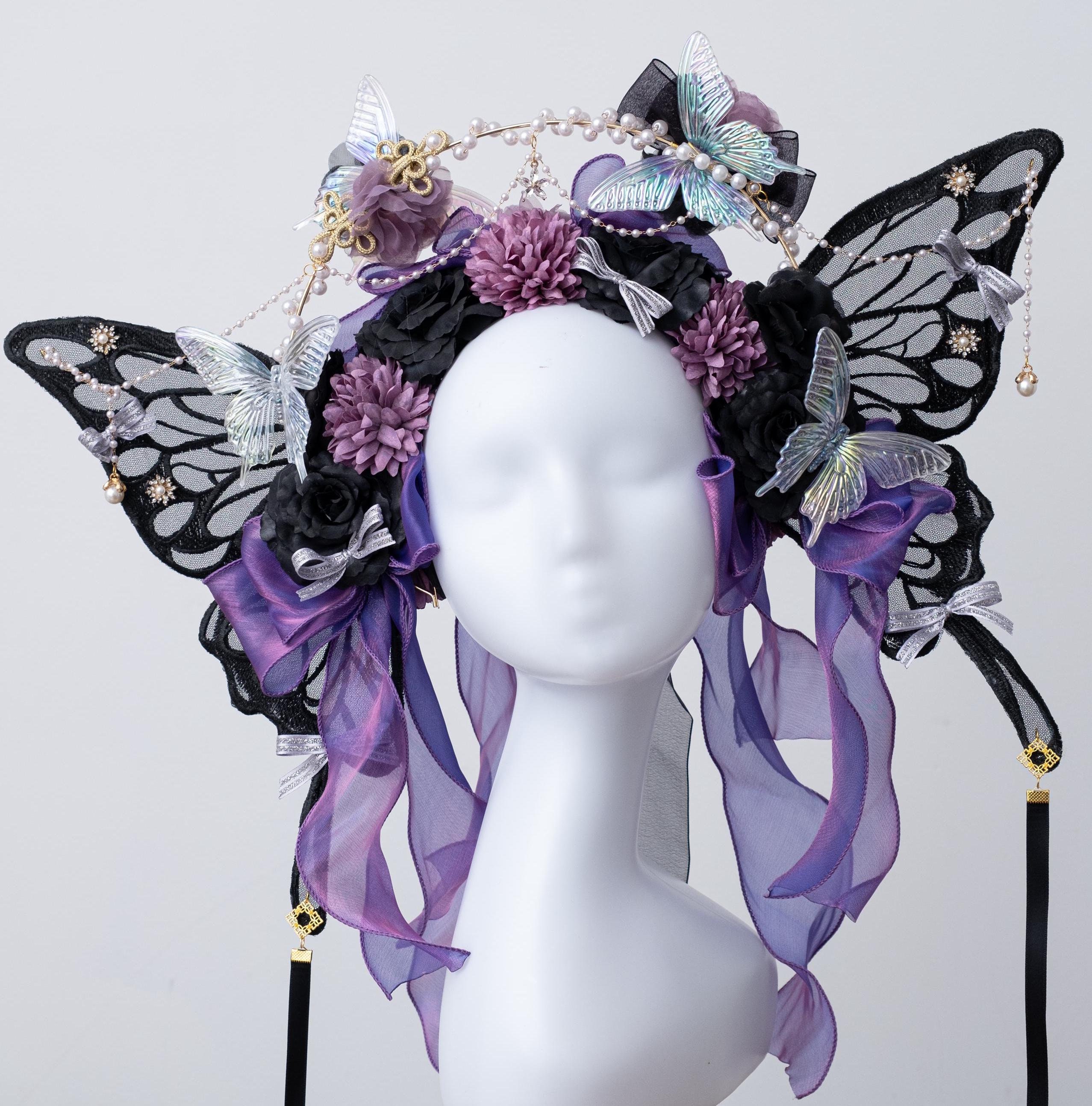 Butterfly Floral Halo, Black and Purple, Fairy Headdress  display picture 2