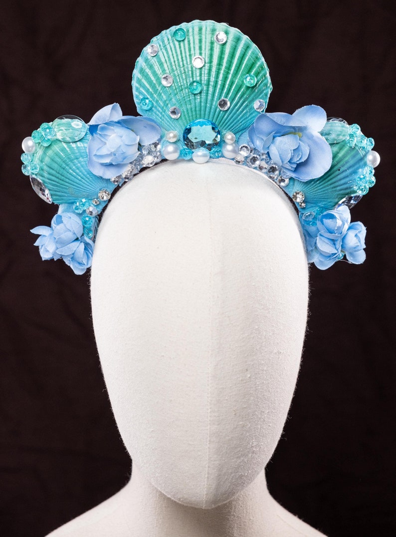 Seashell Head Mermaid Tiara, Teal Blue, Seashell Crown, Made of Natural Shells, Siren ...