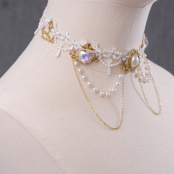 Sweet Choker Rococo Necklace White Gold Japanese Kpop Kawaii Classic Lolita Pearl Retro Lace Royal Princess