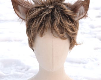Kawaii deer ears, brown deer ears, cute deer ears with antlers, furry deer ears, lifelike fur cosplay anime