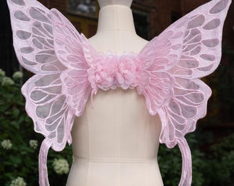Butterfly wings, back wings costume, pink, made of embroidery lace fabric, ren faire, Halloween