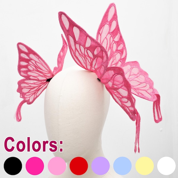 Butterfly wings headdress, made of embroidery lace fabric, fairy butterfly hair clips