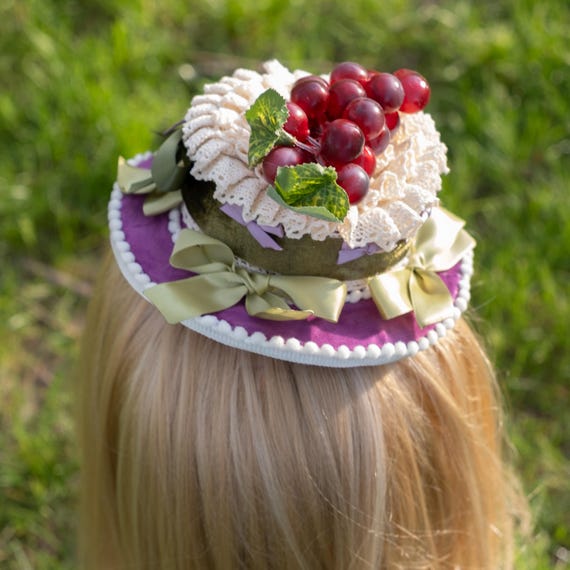 Grape Cake Hat, Purple and Beige, Grape Cupcake Headdress, Dessert