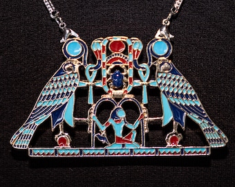 Replica ancient Egyptian pendant necklace, Sithathoryunet Senwosret II, gold-plated, glaze painted by hand