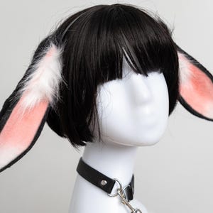 May include: A black wig with pink and white bunny ears and a black leather choker with a silver chain.