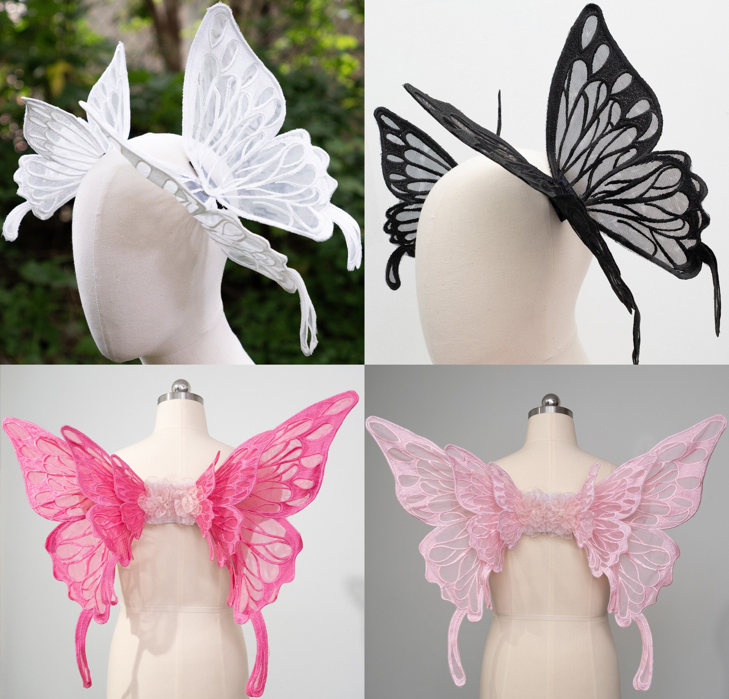 Butterfly Wings Headdress, White, Bridal, Made of Embroidery