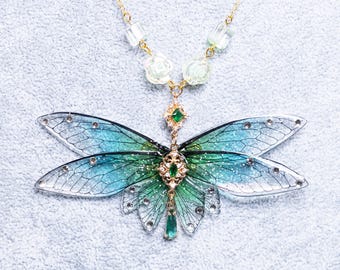 Fairy Wing Necklace, Transparent, Green or Purple, Cicada