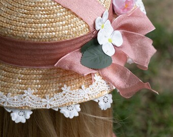Victorian Bonnet With Pink Ribbons and Flowers, Adult Size  display picture 3