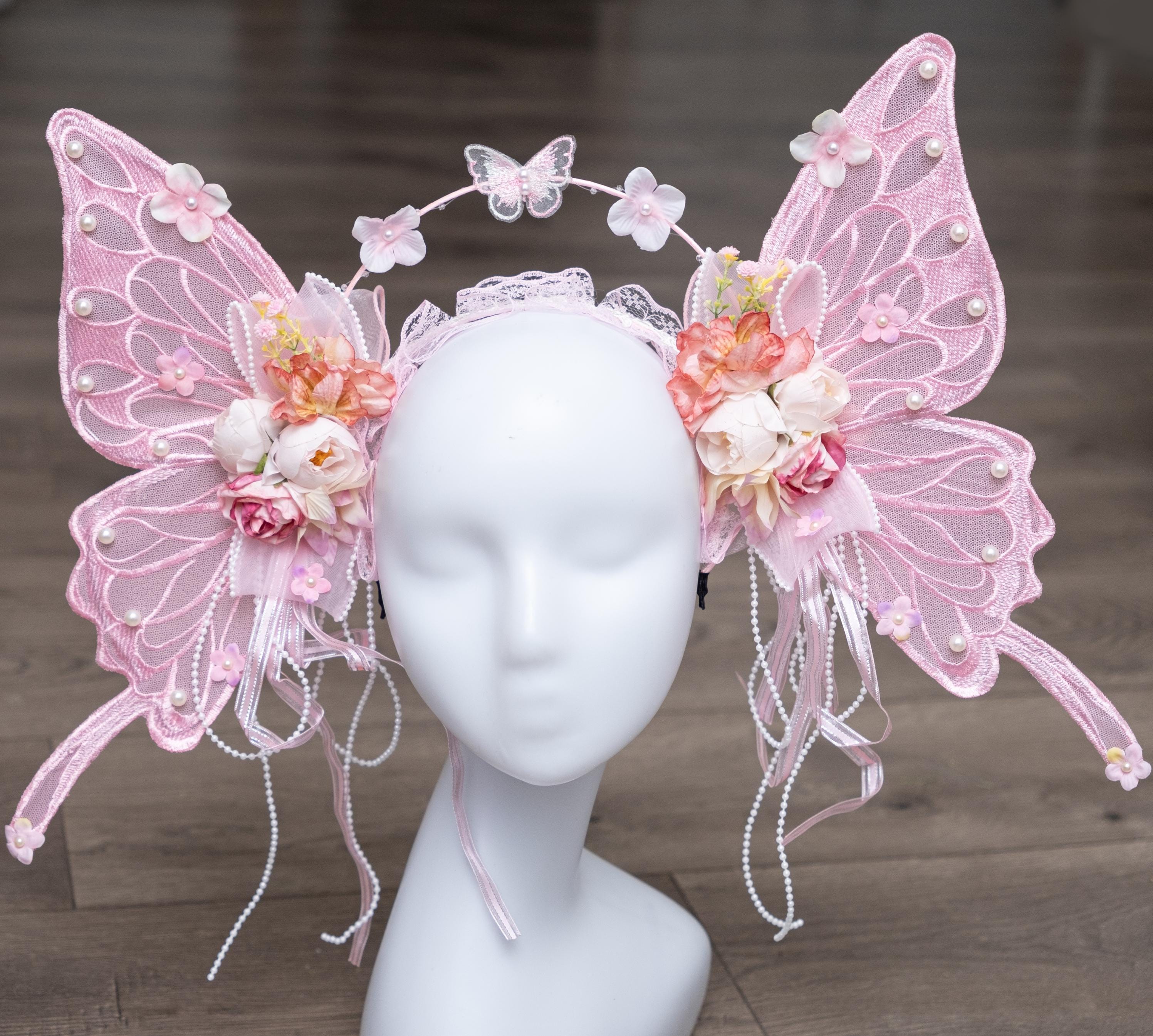 Pink Butterfly Fascinator Headband | Monarch Flower Crown for Women, Tea Party Butterfly Fascinator Headband Monarch Butterfly Print  main image 2