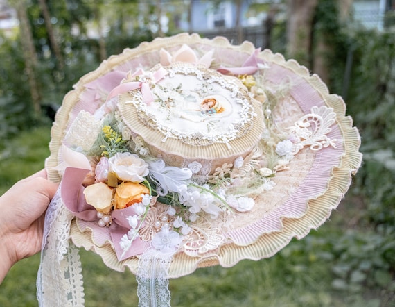 Victorian Bonnet, Pink Beige Green, Adult Size, With Flowers  display picture 1