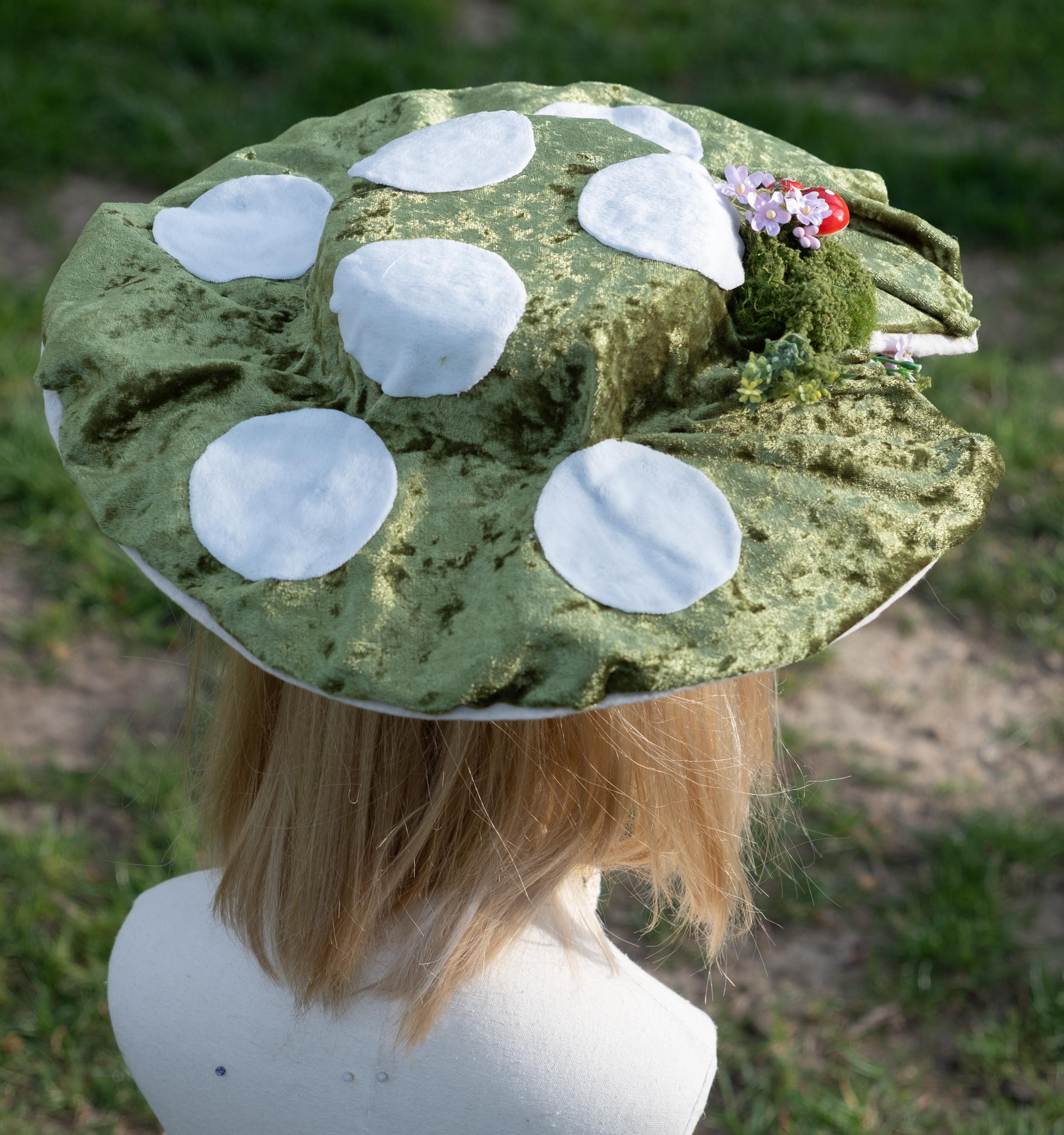 Green Mushroom Hat With White Dots, Velvet Mushroom Hat 