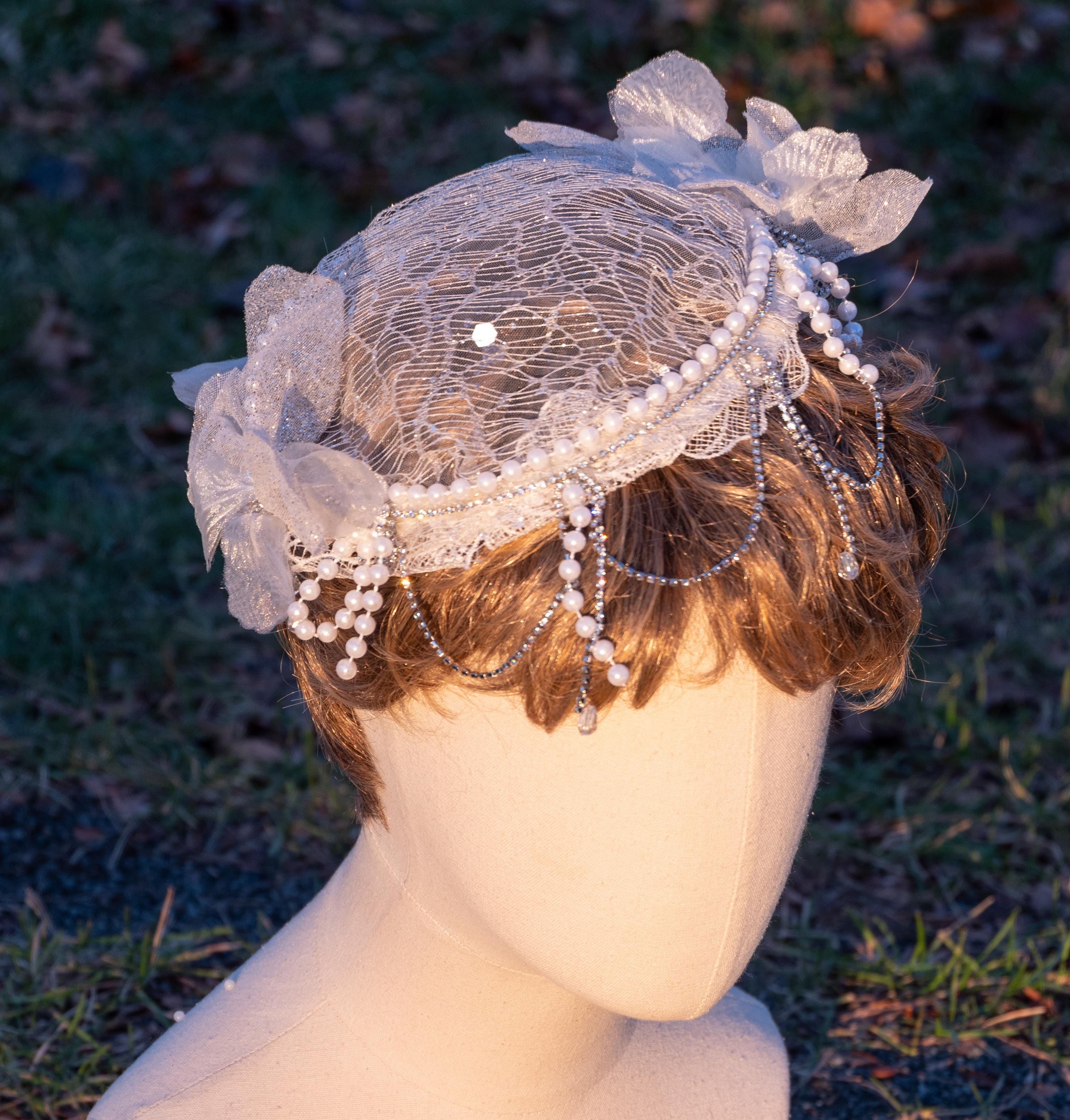 Bridal Fascinator, White Lace Hat, Gatsby Headpiece, White and