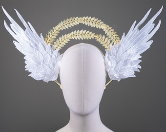 Bridal Laurel Leaf Gold Halo Crown Angel Wings Baroque Greek Goddess Olive Headpiece Roman Vine