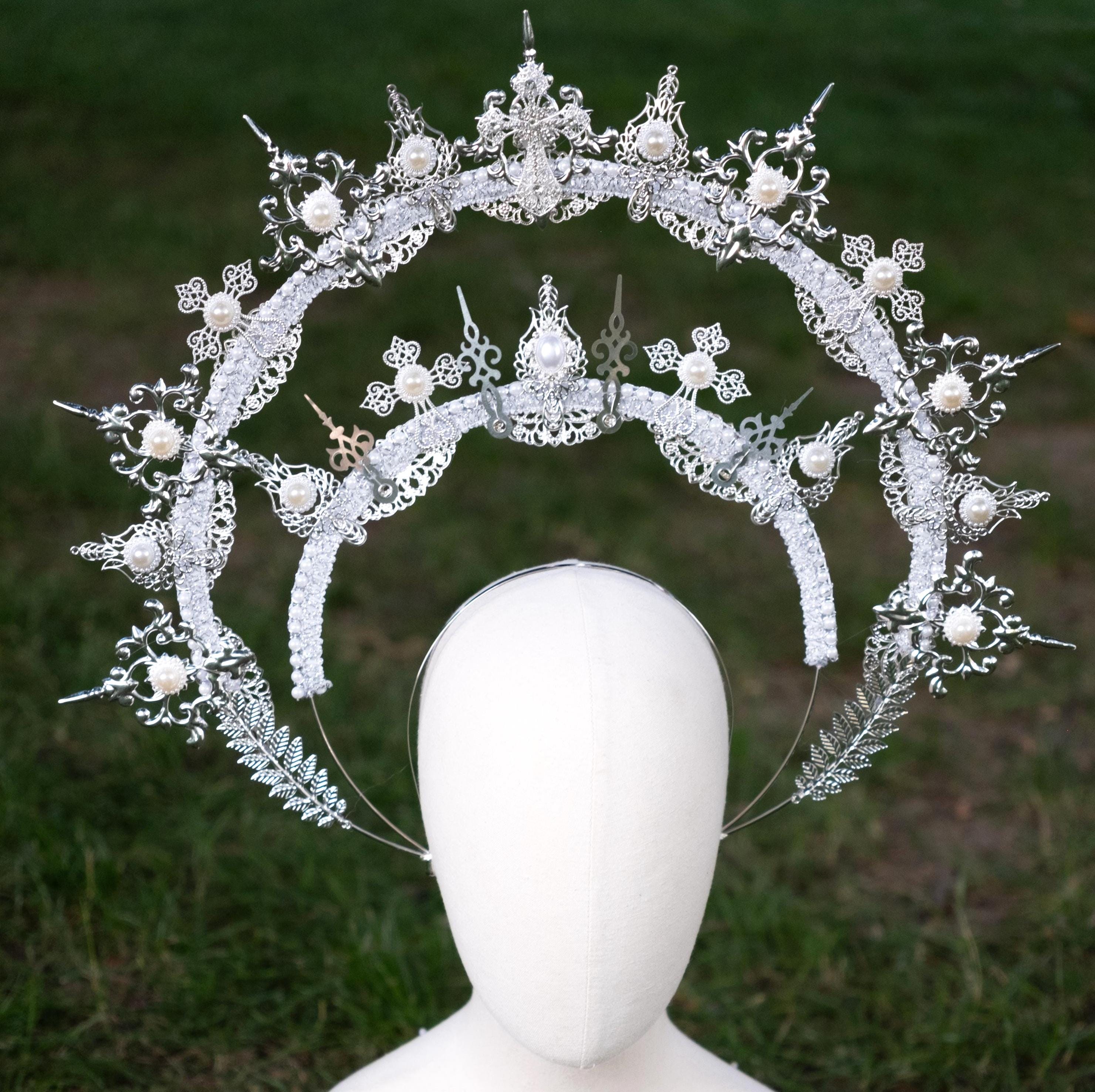 Renaissance halo, silver, big halo, Virgin Mary halo, Queen halo, Goddess halo, Rococo, Baroque headpiece Roman, Bridal