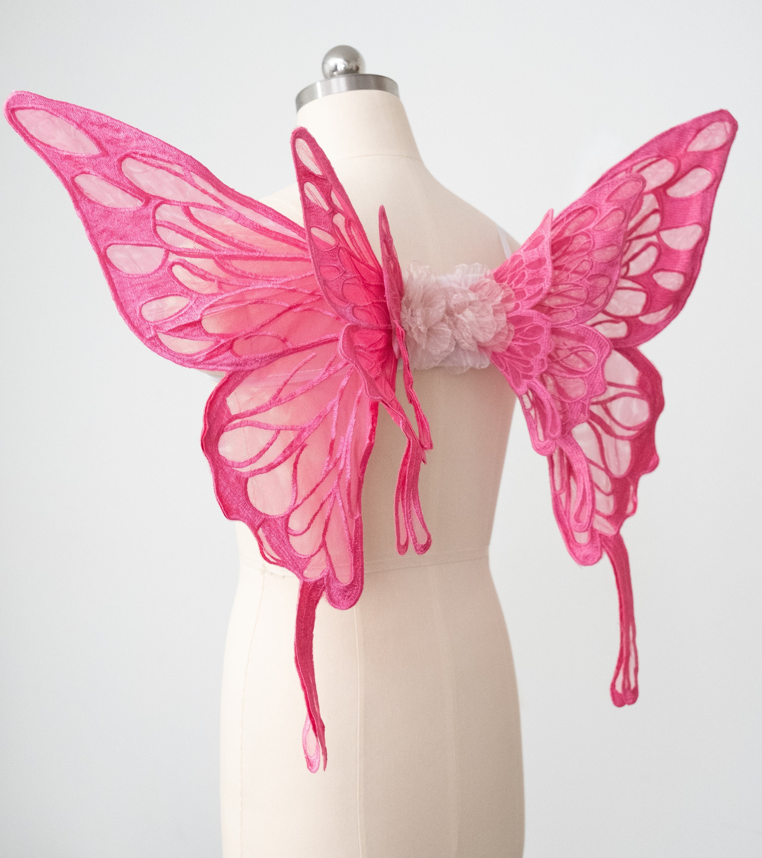 Butterfly wings, back wings costume, hot pink, made of embroidery lace fabric, ren faire, Halloween