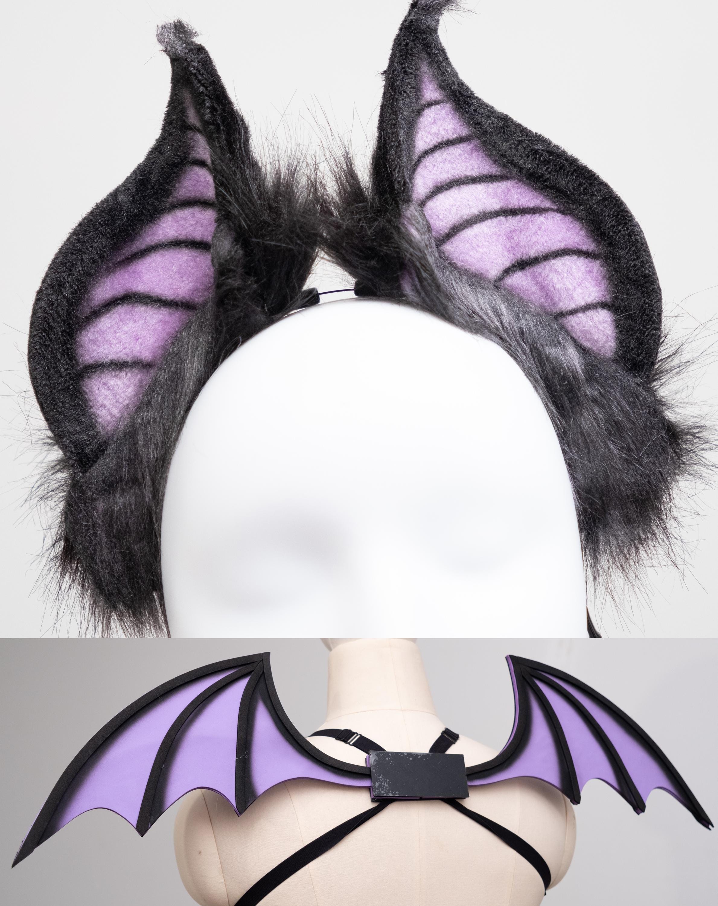 Black Bat Ears, Black Gray Furry Bat Ears, Demon Bat Ears  display picture 2