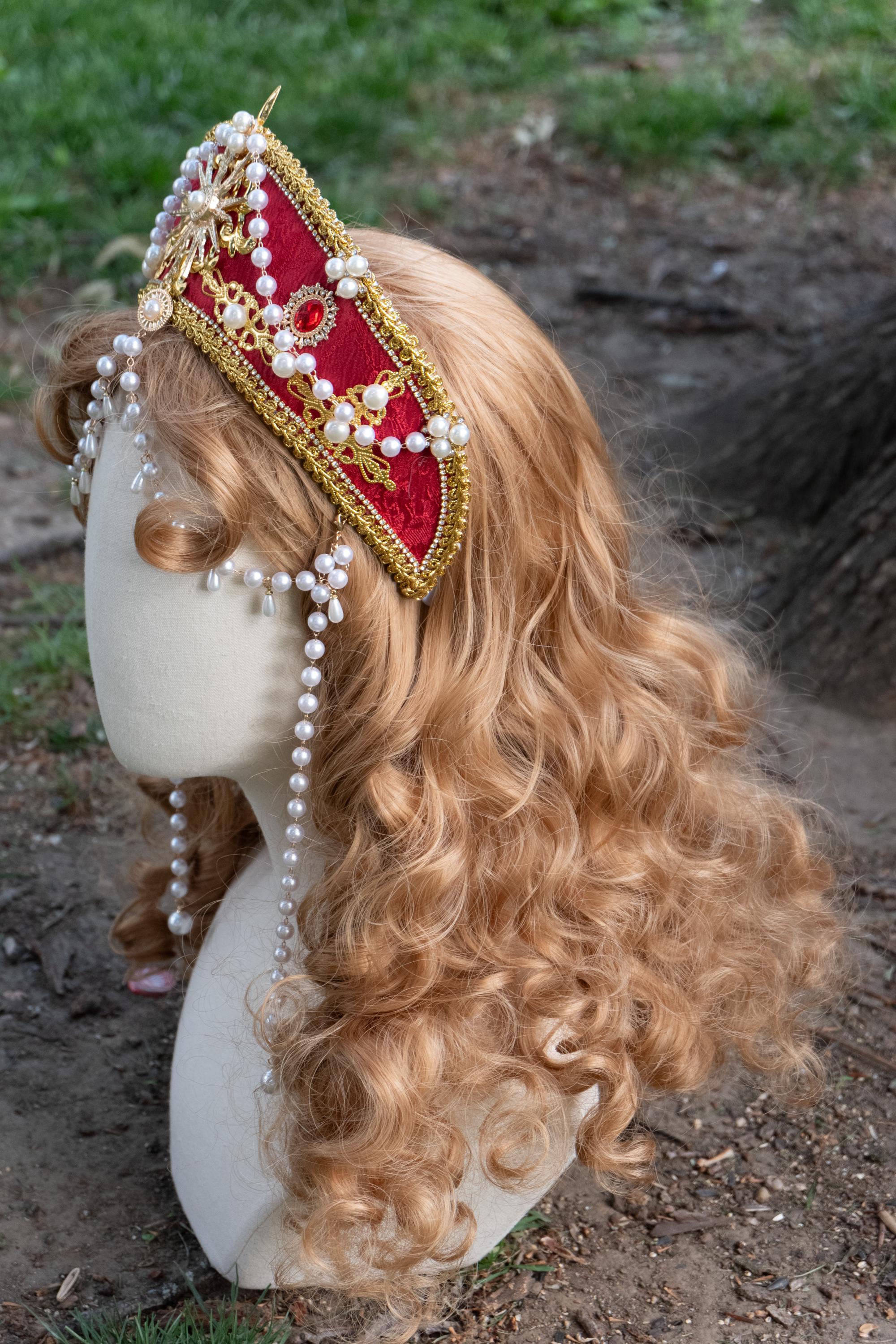 Vintage Elizabethan Tudor Headpiece Crown Headband Hair Accessory Amazon.com: PROCOS Tudor French Hood Anne Pearl Headband  main image 3