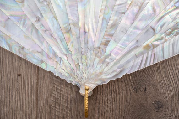 Éventail Décoratif En Résine Blanche Et Doré - Motif Noir Et Paillettes, Neuf Avec étui