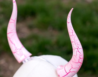 Dragon Demon horns, pink, 6.5 in, lifelike texture, painted and finished, cosplay dragon headwear, Halloween monster