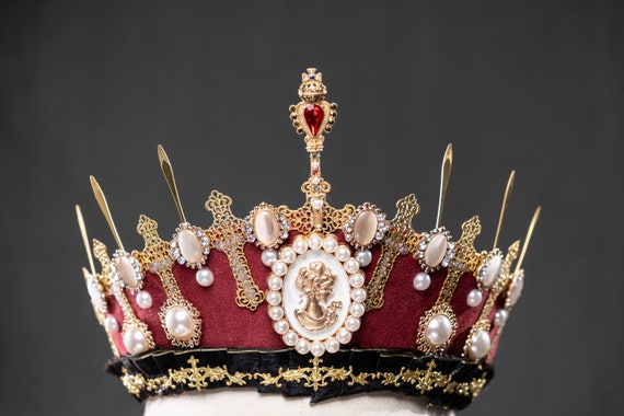 Lolita Tudor Crown Red Gold Rococo Tiara Imperial Religious Queen