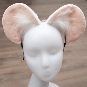 White pink hamster ears and tails, white pink mice ears, rat ears, cosplay anime headwear, lifelike furry ear