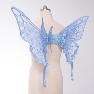 Butterfly wings, back wings costume, light blue, made of embroidery lace fabric, ren faire, Halloween